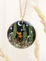 Forest lover Necklace: Real Mushroom & Leaf with Moon and Stars
