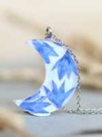 Floral Crescent Moon Necklace – Real Blue Flower Petals in Resin