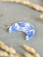 Floral Crescent Moon Necklace – Real Blue Flower Petals in Resin