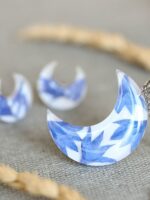Floral Crescent Moon Necklace – Real Blue Flower Petals in Resin
