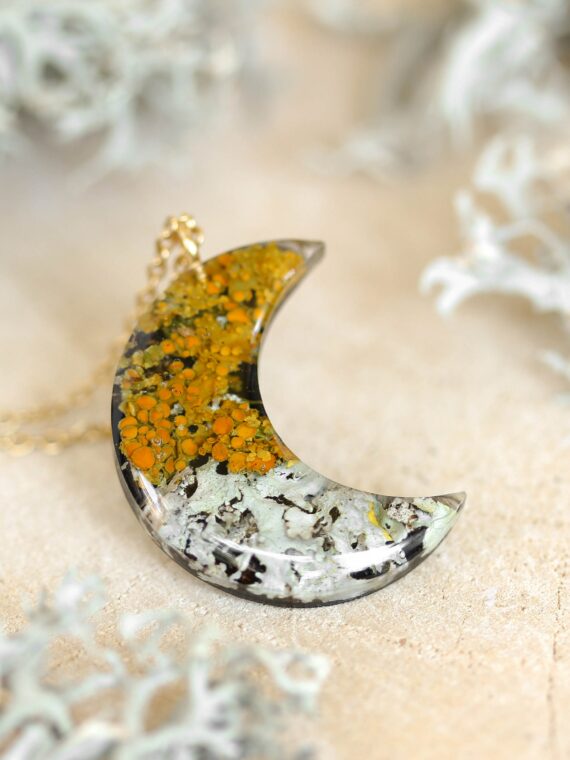 Moon Pendant with Real Lichen in Eco Resin - Forest Inspired Gifts