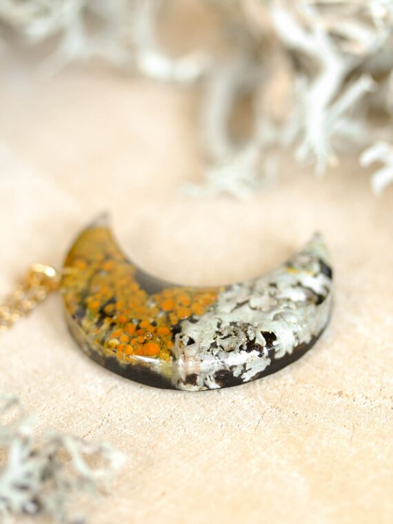 Moon Pendant with Real Lichen in Eco Resin - Forest Inspired Gifts