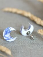 Dainty Crescent Moon Earrings Stud with Pressed Flowers in Resin