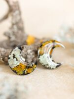 Moon Earrings Studs Inspired by Woodland with Real Lichen