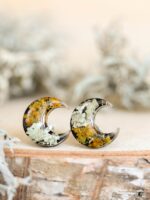 Moon Earrings Studs Inspired by Woodland with Real Lichen