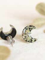 Small Half Moon Earrings Stud with Queen Anne Lace Flower