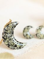 Small Half Moon Earrings Stud with Queen Anne Lace Flower