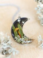Crescent Moon Necklace with Mushroom in Resin - Mystical Jewelry