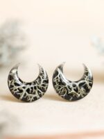 Cottagecore Moon Earrings Stud with Real Lichen in Resin