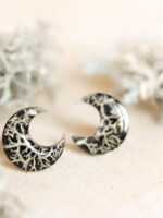 Cottagecore Moon Earrings Stud with Real Lichen in Resin