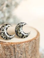 Cottagecore Moon Earrings Stud with Real Lichen in Resin