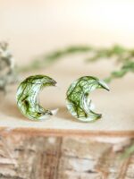 Eco Friendly Resin Earrings - Botanical Moon Jewelry with Moss