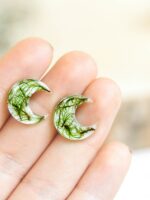 Eco Friendly Resin Earrings - Botanical Moon Jewelry with Moss