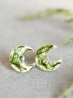 Eco Friendly Resin Earrings - Botanical Moon Jewelry with Moss