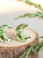 Eco Friendly Resin Earrings - Botanical Moon Jewelry with Moss