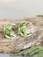Eco Friendly Resin Earrings - Botanical Moon Jewelry with Moss