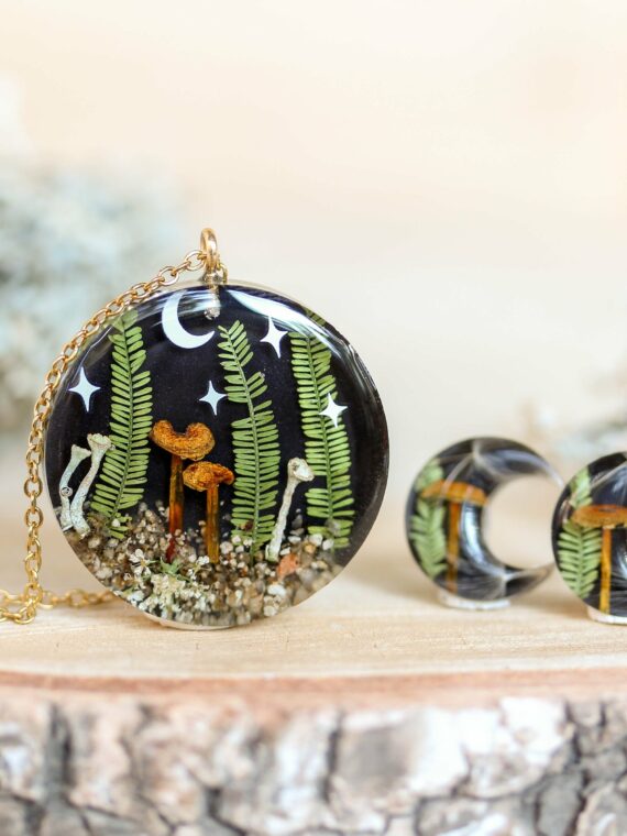 Cottagecore Earrings Hypoallergenic with real Mushroom and Plant