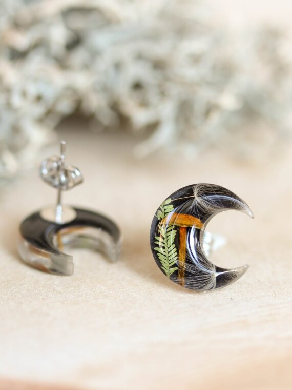 Cottagecore Earrings Hypoallergenic with real Mushroom and Plant