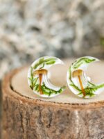 Botanical Earrings with Real Mushroom and Green Moss – Moon Jewelry