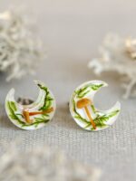 Botanical Earrings with Real Mushroom and Green Moss – Moon Jewelry