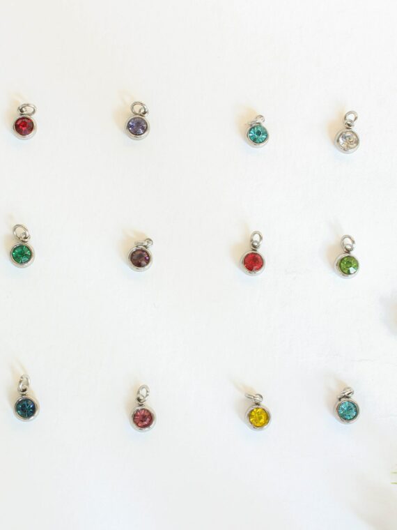 Add - on birthstone charms for necklace, Crystal charm for necklace, Personalized jewelry, Stainless Steel charm, Crystal birthstone charms