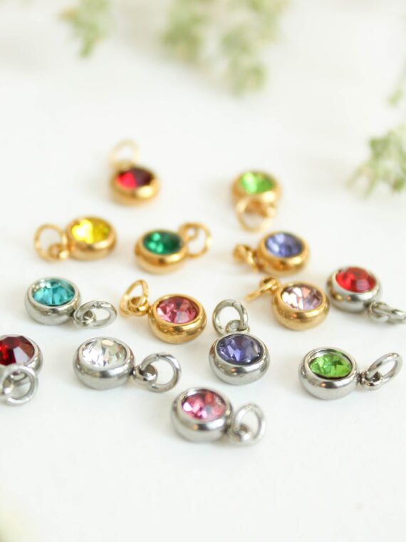 Add - on birthstone charms for necklace, Crystal charm for necklace, Personalized jewelry, Stainless Steel charm, Crystal birthstone charms