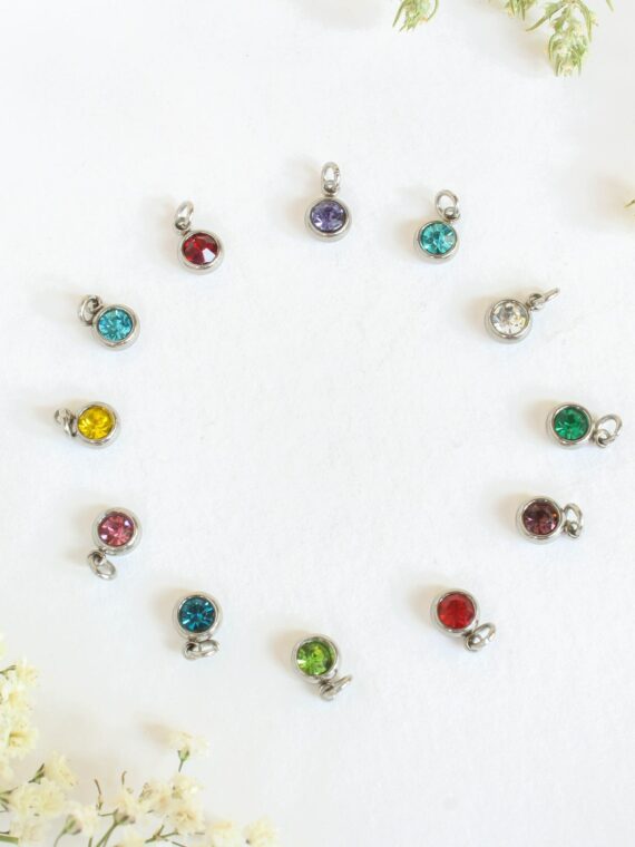 Add - on birthstone charms for necklace, Crystal charm for necklace, Personalized jewelry, Stainless Steel charm, Crystal birthstone charms