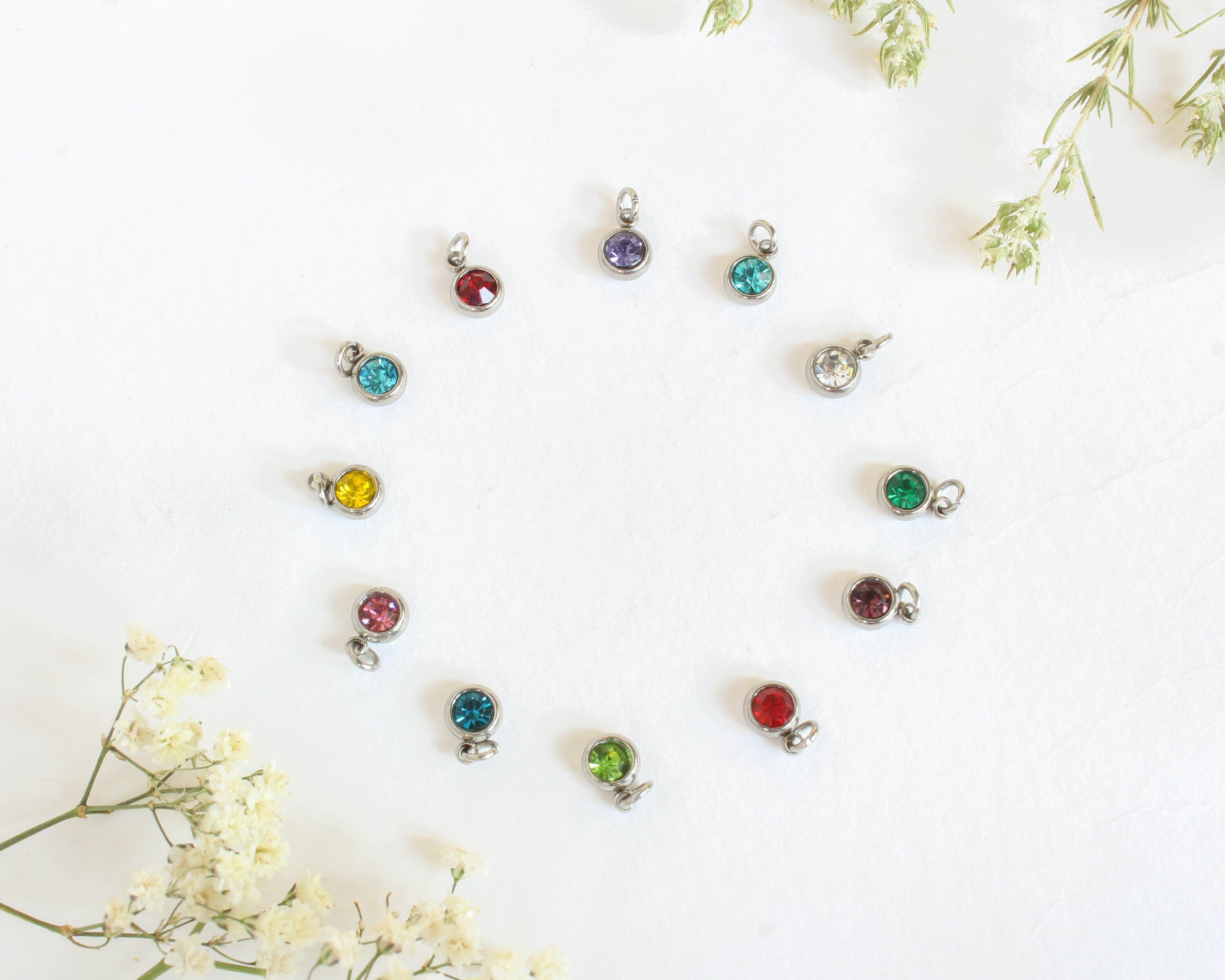 Add - on birthstone charms for necklace, Crystal charm for necklace, Personalized jewelry, Stainless Steel charm, Crystal birthstone charms