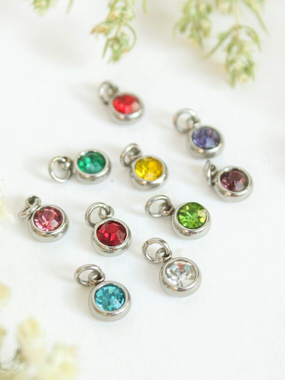 Add - on birthstone charms for necklace, Crystal charm for necklace, Personalized jewelry, Stainless Steel charm, Crystal birthstone charms