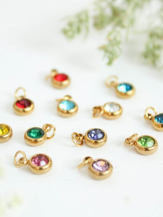 Add - on birthstone charms for necklace, Crystal charm for necklace, Personalized jewelry, Stainless Steel charm, Crystal birthstone charms