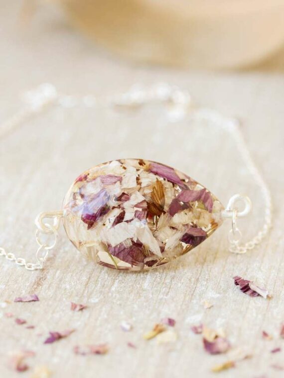 Funeral Flower Keepsake Bracelet – Memorial Jewelry with Real Preserved Flowers