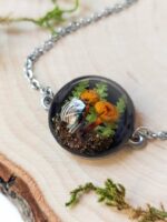 Nature Adjustable Chain Bracelet with Dried Mushroom in Resin