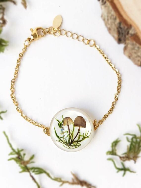 Real Mushroom Terrarium Bracelet with Moss for Nature Lovers