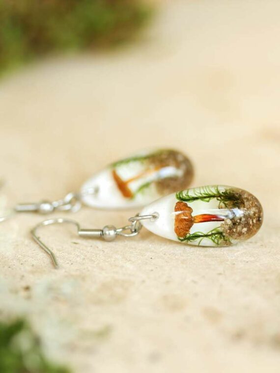 Real Mushrooms Teardrop Terrarium Earrings, Nature Lovers Gifts