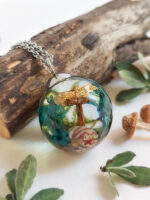 Magic Mushroom Necklace with Blue Flower Necklace in Resin