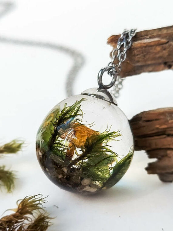Woodland Inspired Necklace with Dried Mushroom and Moss