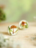 Mushroom Lover Earrings Stud with Real Plants – Botanical Jewelry