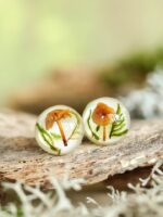 Mushroom Lover Earrings Stud with Real Plants – Botanical Jewelry