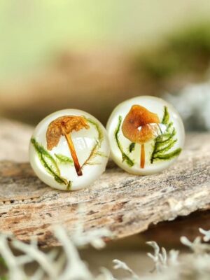Nature Inspired Earrings Studs with Real Mushroom – Gift for Her