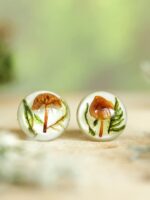 Mushroom Lover Earrings Stud with Real Plants – Botanical Jewelry