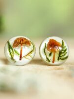 Mushroom Lover Earrings Stud with Real Plants – Botanical Jewelry