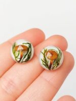 Mushroom Lover Earrings Stud with Real Plants – Botanical Jewelry