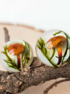 Handmade Forest Earrings Studs with Real Mushrooms and Plants