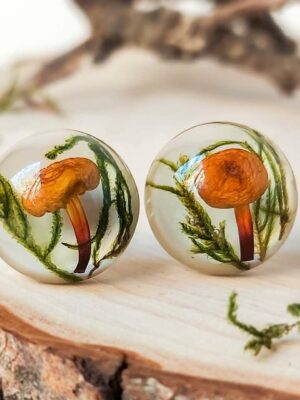 Mushroom Stud Earrings with Real Moss in Eco Friendly Resin