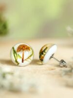 Mushroom Lover Earrings Stud with Real Plants – Botanical Jewelry