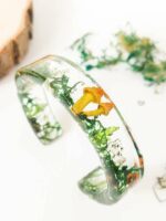 Cuff Bangle Bracelet with Real Mushroom in Resin for Nature Lovers