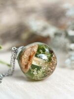 Mushroom Terrarium Necklace with Real Flower and Leaf in Resin