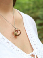 Real Mushroom Pendant in Crystal Clear Resin with Thistle Flower