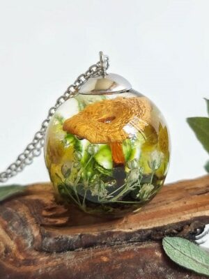 Garden Mushroom Necklace with Real Plants - Gifts for Gardeners