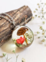 Real Mushroom with Red Flower Necklace - Crystal Resin necklace